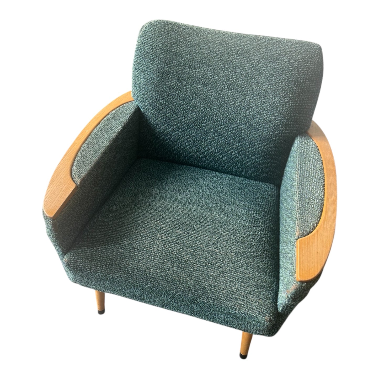 Midcentury Loungesæt, 2 stk, 60’erne i fed blå/grøn polstring med træarmlæn