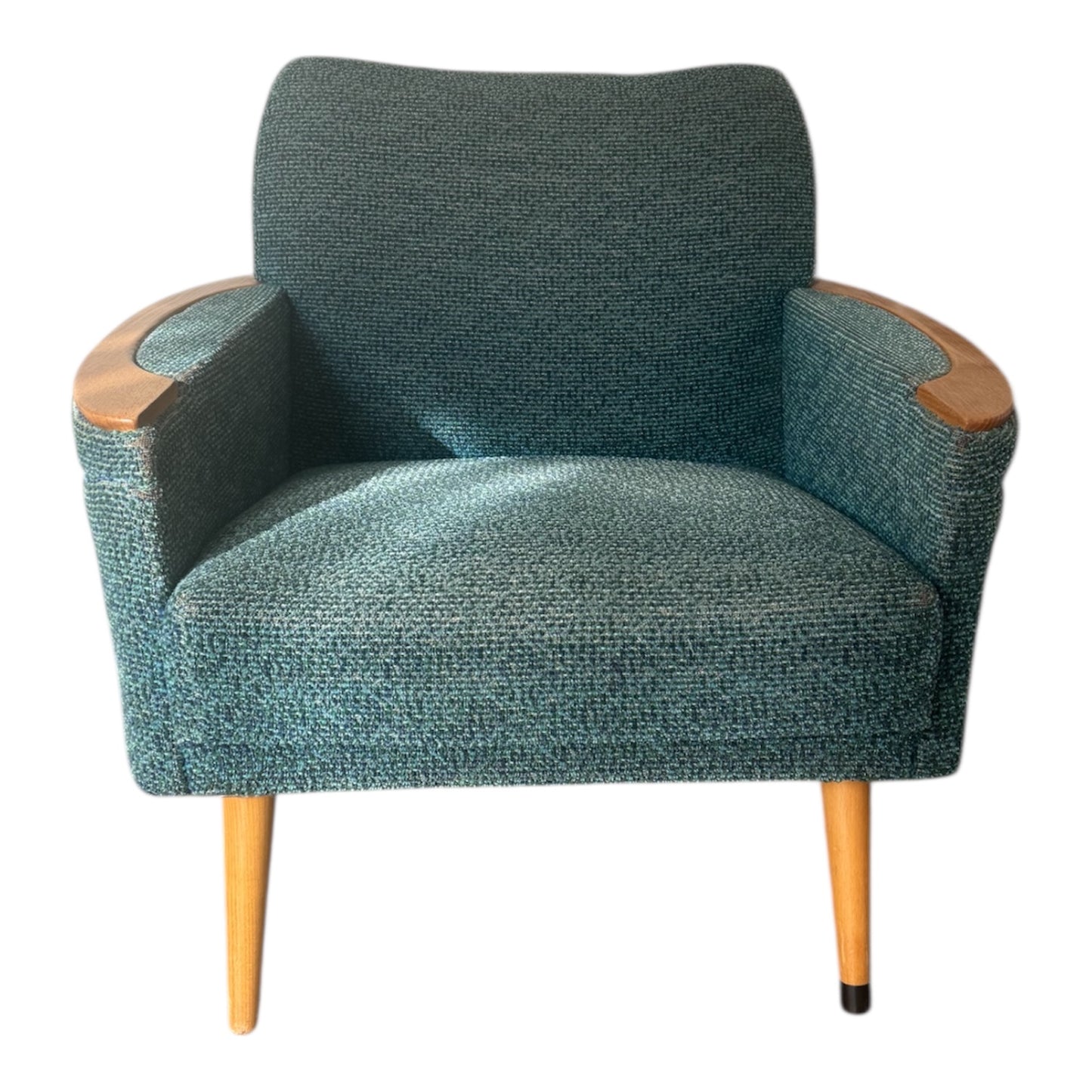 Midcentury Loungesæt, 2 stk, 60’erne i fed blå/grøn polstring med træarmlæn