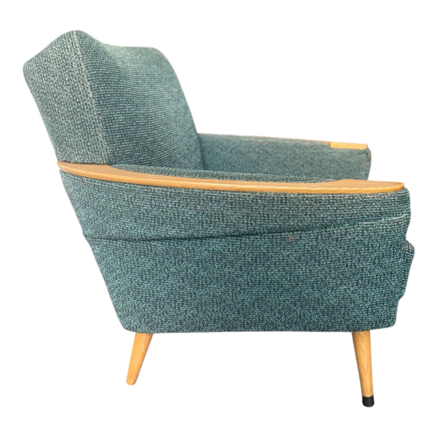 Midcentury Loungesæt, 2 stk, 60’erne i fed blå/grøn polstring med træarmlæn
