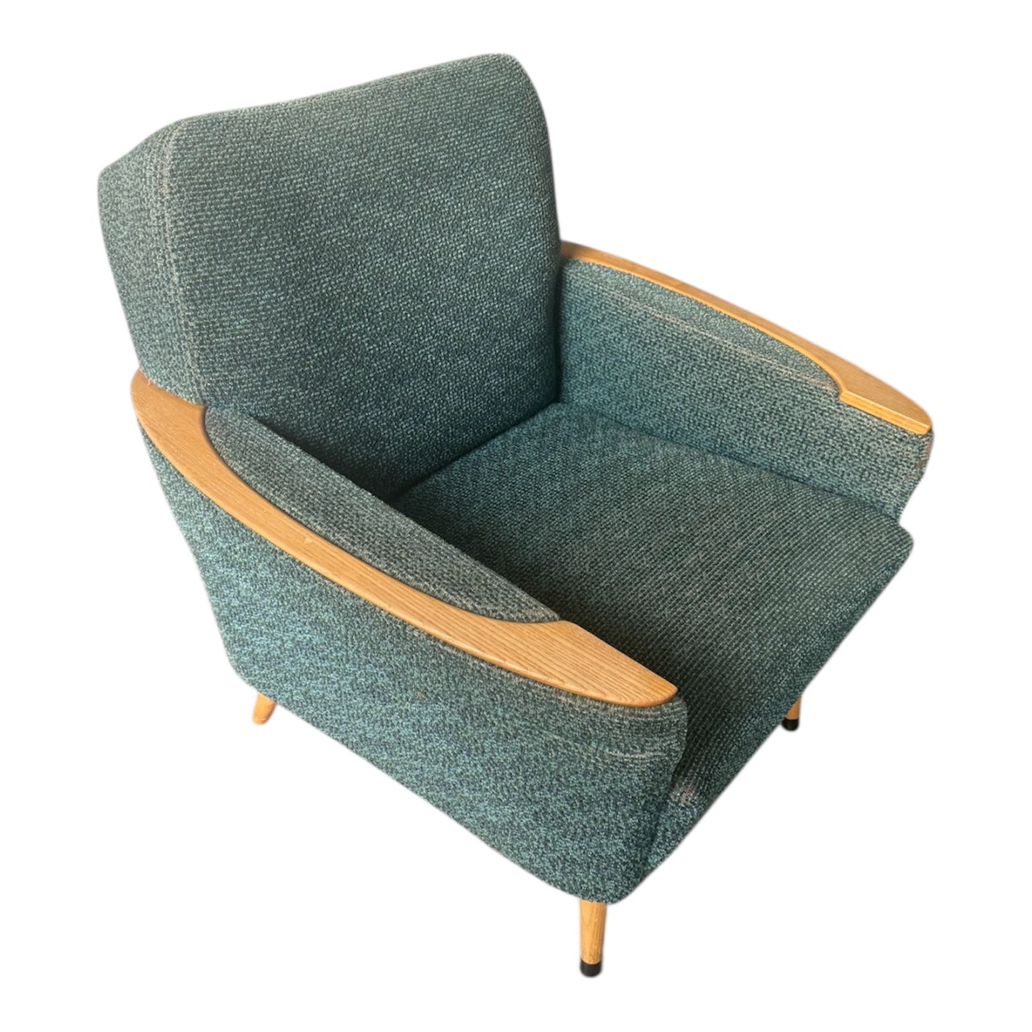 Midcentury Loungesæt, 2 stk, 60’erne i fed blå/grøn polstring med træarmlæn