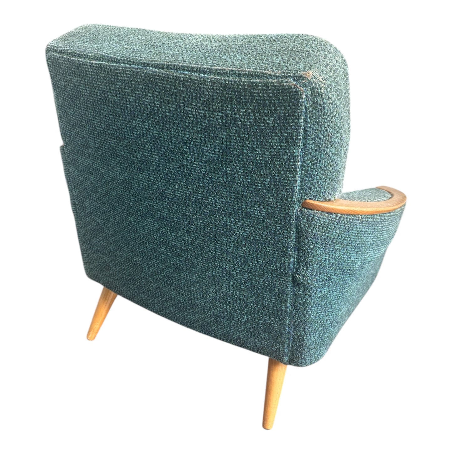 Midcentury Loungesæt, 2 stk, 60’erne i fed blå/grøn polstring med træarmlæn