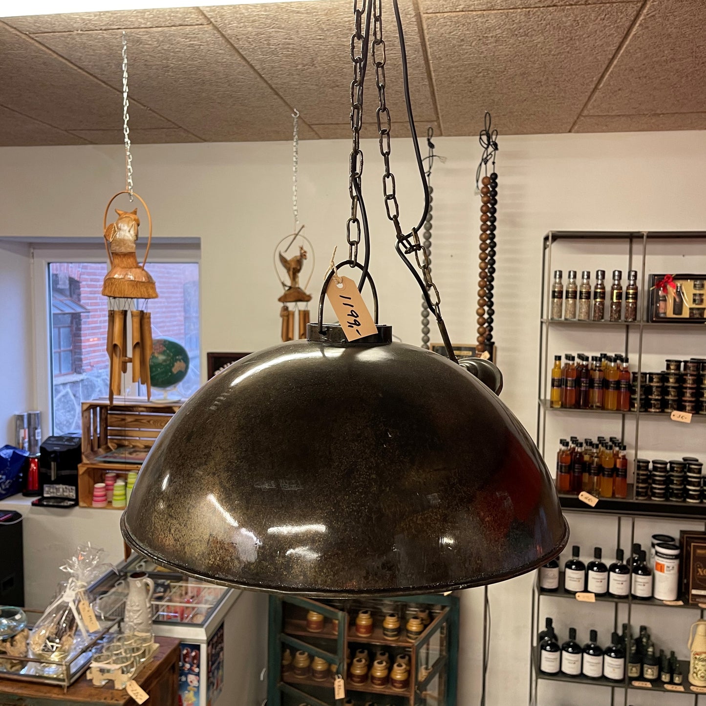 Loftlampe i industriel stil ( meleret sort / messing) Ø55