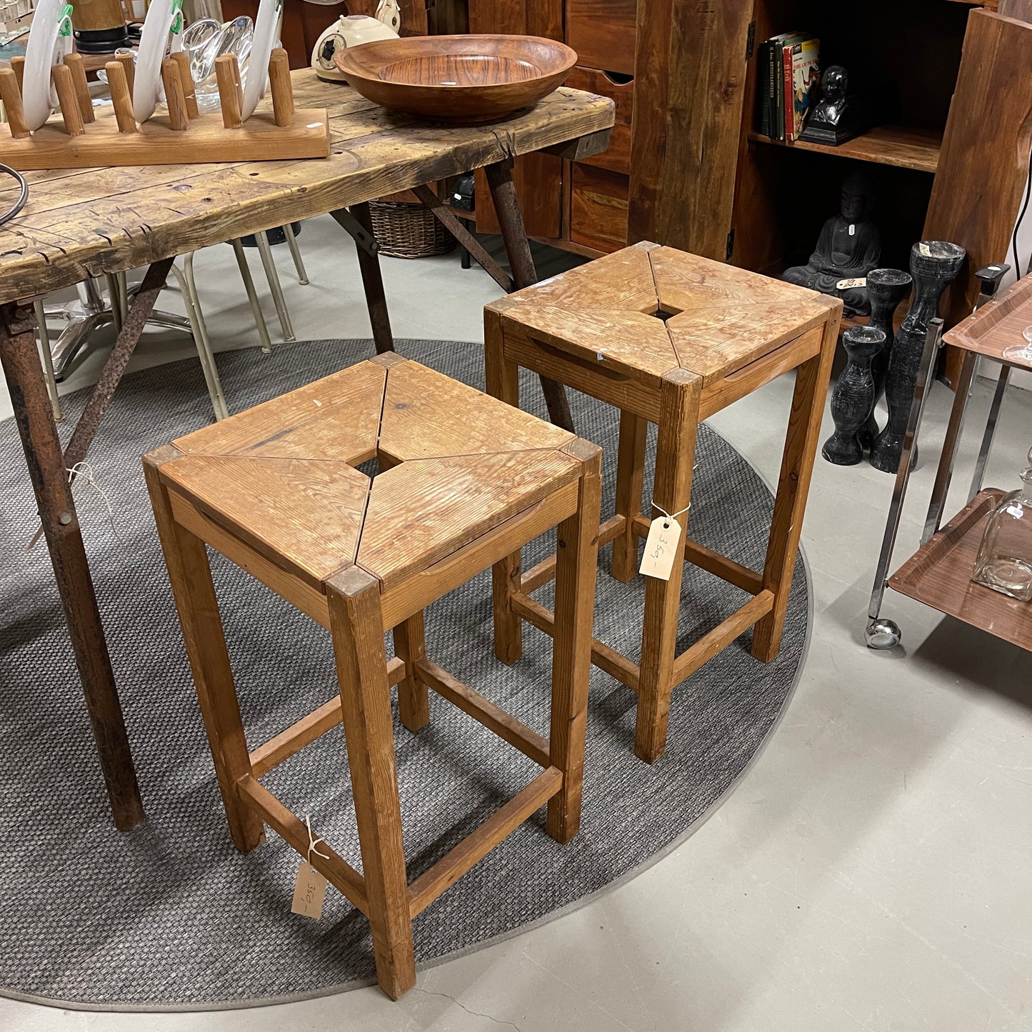 Retro træ bar skamler (sæt af 2)