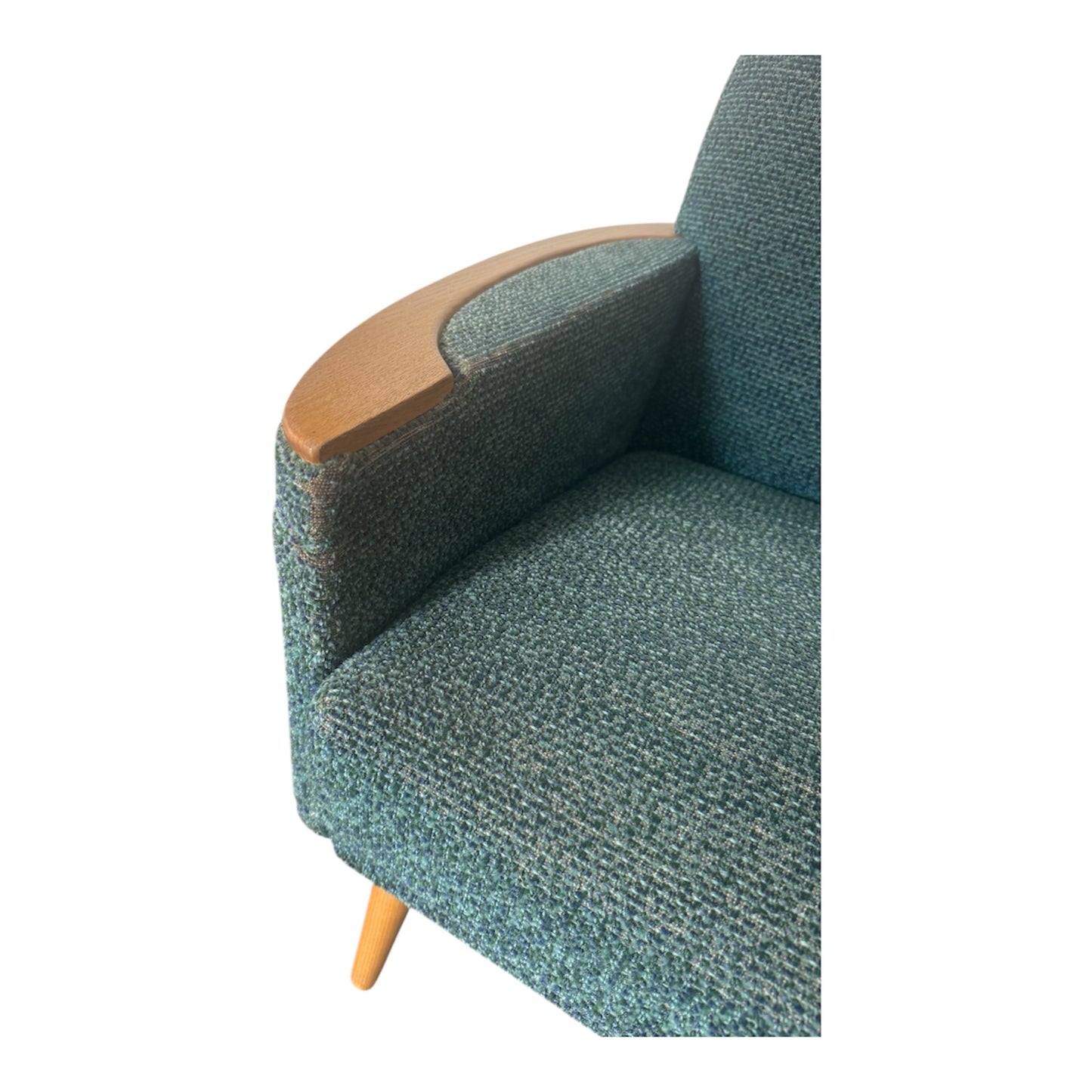 Midcentury Loungesæt, 2 stk, 60’erne i fed blå/grøn polstring med træarmlæn