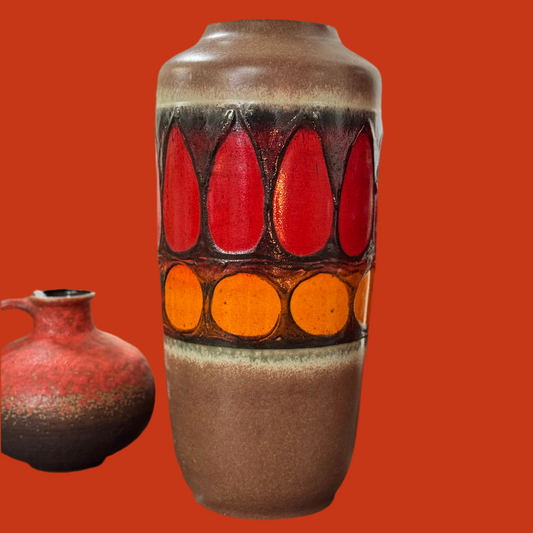 West Germany vase (Gråbrun, sort, rød og gul))