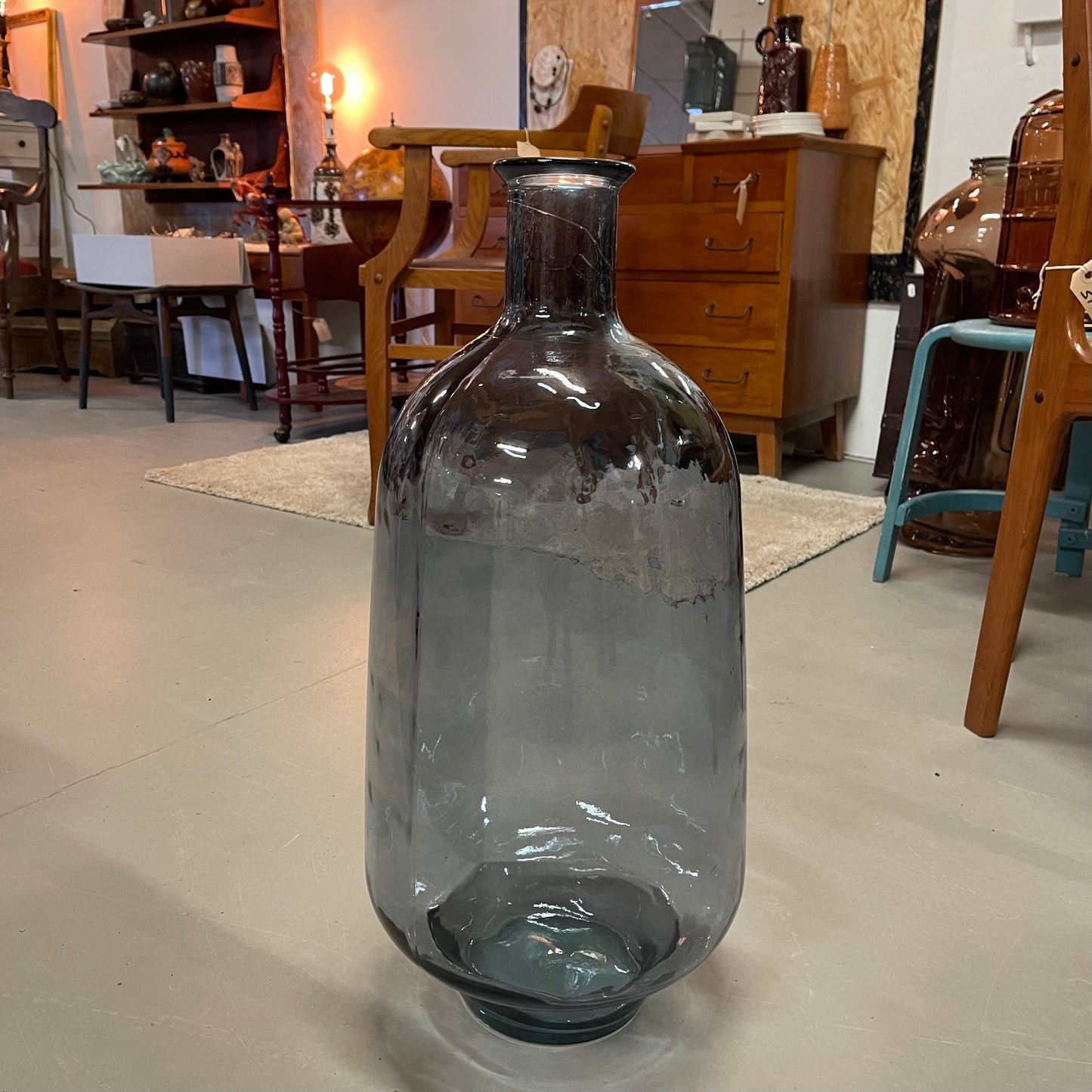 Havblå gulv vase i glas H63 cm